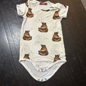 Milkbarn White and Brown Bear Bodysuit
